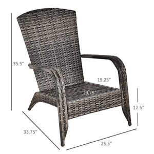 Outsunny Patio Wicker Adirondack Chair, Outdoor All-Weather Rattan Fire Pit Chairs w/Soft Cushions, Tall Curved Backrest, and Comfortable Armrest for Deck or Garden, Grey