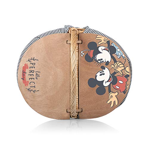 PICNIC TIME - Disney Mickey & Minnie Mouse - Country Vintage Picnic Basket with Lid - Wicker Picnic Basket for 2, (Navy Blue & White Stripe)