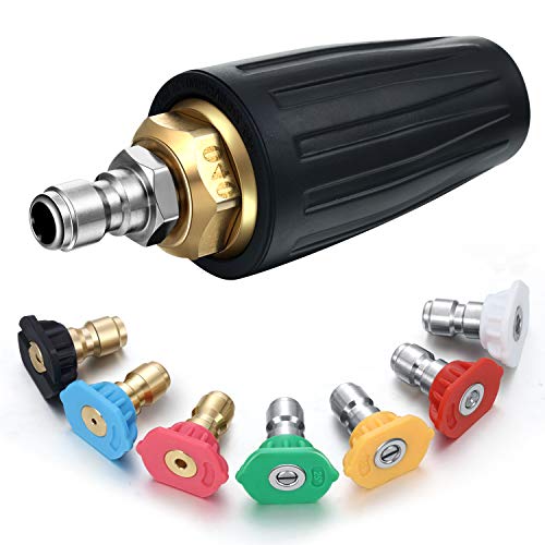 4000 PSI Pressure Washer Rotating Turbo Nozzle 4.0 GPM Quick Connector Turbo Nozzle with 7 Pieces Spray Nozzle Tips Kit Multiple Degrees (0, 15, 25, 40, 65 Degrees, Rinse1, Soap2)