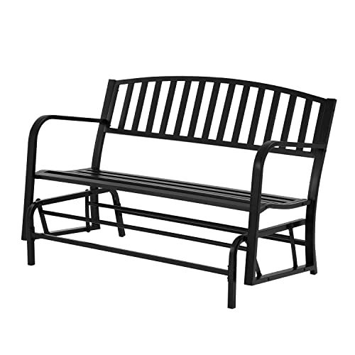 PayLessHere Metal Patio Glider Bench Outdoor Glider Bench Outdoor Swing Rocking Chair Patio Swing for Outside Garden Porch Yard,Black