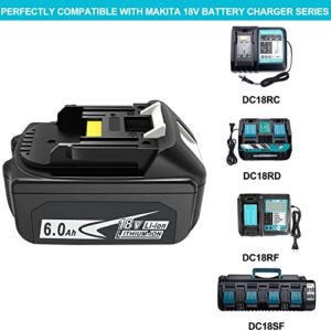 WORTHMAH BL1860 6.0Ah 18 Volt Battery Replacement for Makita 18V Battery with LED Indicator BL1815 BL1860 BL1830 BL1850B-2 LXT-400 Cordless Power Tools,2 Packs with 1 Carpenter Pencil