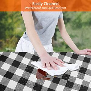 KENOBEE 8ft Picnic Table and Bench Fitted Tablecloth Cover, 96"x30" Flannel Backing Elastic Edge Waterproof Wipeable Plastic Cover Vinyl Tablecloth for Home Goods Indoor Outdoor Patio, Black-White