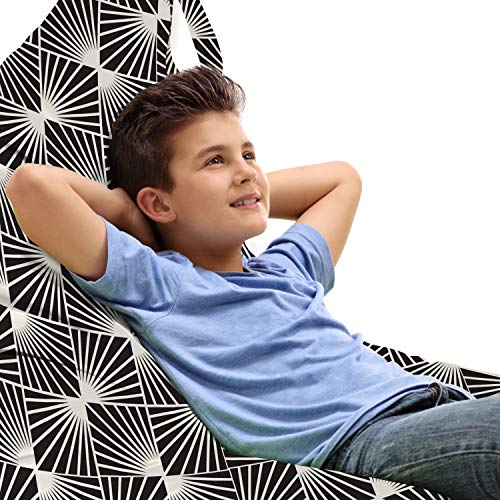 Lunarable Checkered Lounger Chair Bag, Modern Lattice Pattern Mosaic Stripes Art Lines Geometric Illustration Print, High Capacity Storage with Handle Container, Lounger Size, Black White