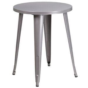flash furniture commercial grade 24″ round silver metal indoor-outdoor table
