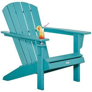 outsunny adirondack chair with cup holder, all weather patio chair hdpe lounger, fire pit seating high back and wide seat for outdoor, backyard, garden, deck, lawn turquoise