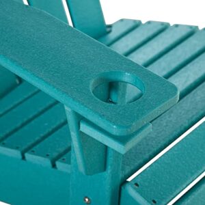 Outsunny Adirondack Chair with Cup Holder, All Weather Patio Chair HDPE Lounger, Fire Pit Seating High Back and Wide Seat for Outdoor, Backyard, Garden, Deck, Lawn Turquoise