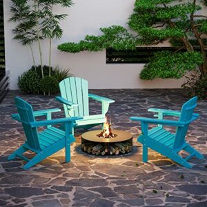 Outsunny Adirondack Chair with Cup Holder, All Weather Patio Chair HDPE Lounger, Fire Pit Seating High Back and Wide Seat for Outdoor, Backyard, Garden, Deck, Lawn Turquoise