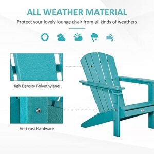 Outsunny Adirondack Chair with Cup Holder, All Weather Patio Chair HDPE Lounger, Fire Pit Seating High Back and Wide Seat for Outdoor, Backyard, Garden, Deck, Lawn Turquoise