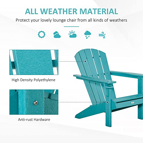 Outsunny Adirondack Chair with Cup Holder, All Weather Patio Chair HDPE Lounger, Fire Pit Seating High Back and Wide Seat for Outdoor, Backyard, Garden, Deck, Lawn Turquoise