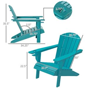 Outsunny Adirondack Chair with Cup Holder, All Weather Patio Chair HDPE Lounger, Fire Pit Seating High Back and Wide Seat for Outdoor, Backyard, Garden, Deck, Lawn Turquoise
