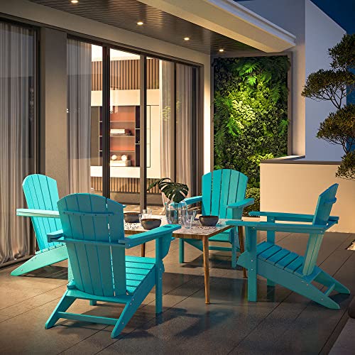 Outsunny Adirondack Chair with Cup Holder, All Weather Patio Chair HDPE Lounger, Fire Pit Seating High Back and Wide Seat for Outdoor, Backyard, Garden, Deck, Lawn Turquoise