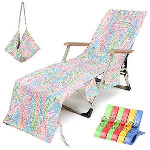vocool beach chair towel chaise lounge cover with pockets and clips pool chair towel for outdoor patio garden(pink)