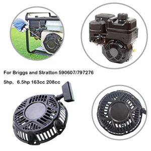 WOTIAN Briggs and Stratton Pull Start Assembly Recoil Starter 163cc 208cc 590607 797276 for Generator Mini Bike Parts Black 6 Holes with 130cm Rope