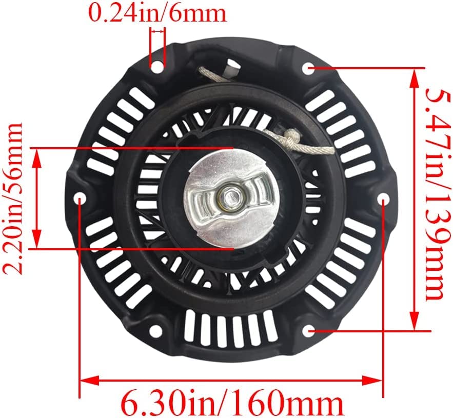 WOTIAN Briggs and Stratton Pull Start Assembly Recoil Starter 163cc 208cc 590607 797276 for Generator Mini Bike Parts Black 6 Holes with 130cm Rope