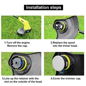 THTEN String Trimmer Spool Replacement for Ryobi One Plus AC14RL3A 18V 24V 40V 11ft 0.065" Auto Feed Cordless Weed Eater Spools Line with AC14HCA Cap Covers Parts (6 Spools, 1 Cap)