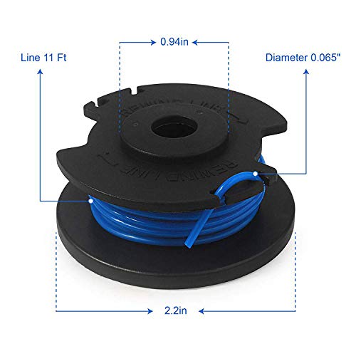 THTEN String Trimmer Spool Replacement for Ryobi One Plus AC14RL3A 18V 24V 40V 11ft 0.065" Auto Feed Cordless Weed Eater Spools Line with AC14HCA Cap Covers Parts (6 Spools, 1 Cap)