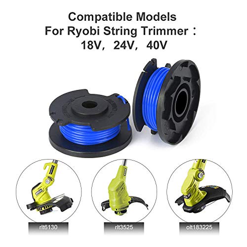 THTEN String Trimmer Spool Replacement for Ryobi One Plus AC14RL3A 18V 24V 40V 11ft 0.065" Auto Feed Cordless Weed Eater Spools Line with AC14HCA Cap Covers Parts (6 Spools, 1 Cap)