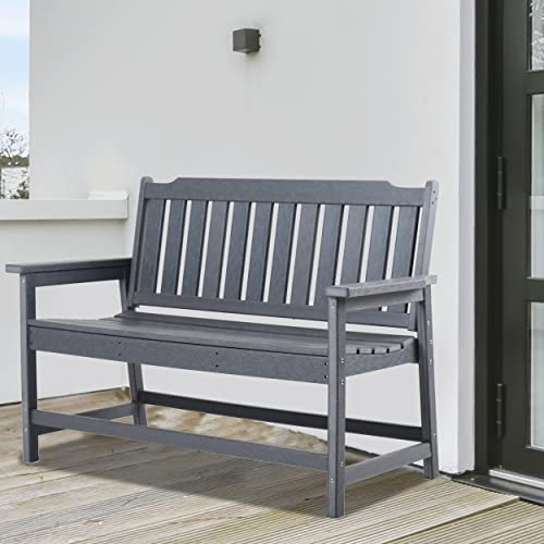 VOQNIS Outdoor Porch Bench, HDPE All-Weather Corrosion Resistant Material for Patio Deck, Garden (Grey)