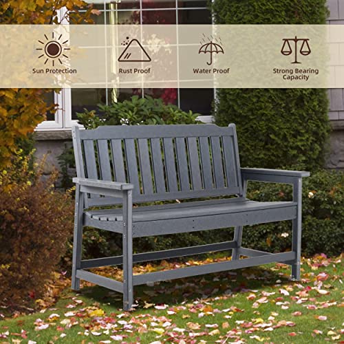 VOQNIS Outdoor Porch Bench, HDPE All-Weather Corrosion Resistant Material for Patio Deck, Garden (Grey)
