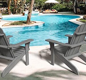 PolyTEAK Adirondack Chair, Premium Weather Resistant Poly Lumber, Outdoor Patio Furniture, Up to 300 lbs, Plastic Adirondack Chairs for Porch, Deck, & Pool Side, Traditional Element Collection, Grey