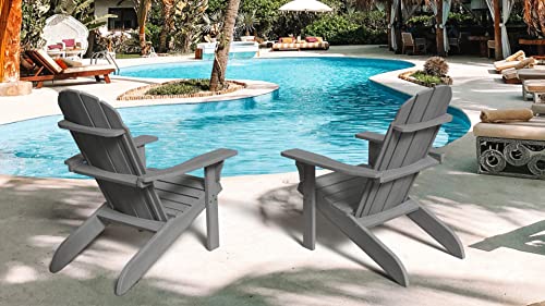 PolyTEAK Adirondack Chair, Premium Weather Resistant Poly Lumber, Outdoor Patio Furniture, Up to 300 lbs, Plastic Adirondack Chairs for Porch, Deck, & Pool Side, Traditional Element Collection, Grey