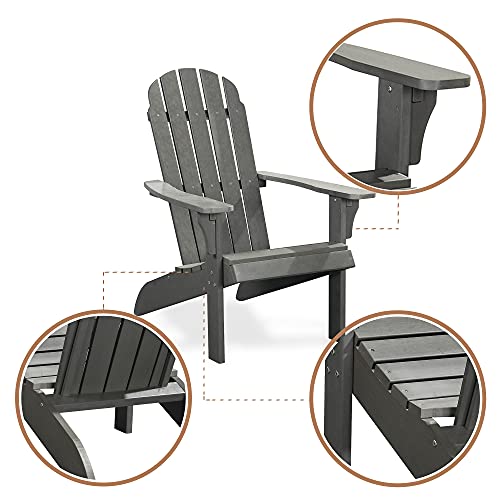 PolyTEAK Adirondack Chair, Premium Weather Resistant Poly Lumber, Outdoor Patio Furniture, Up to 300 lbs, Plastic Adirondack Chairs for Porch, Deck, & Pool Side, Traditional Element Collection, Grey