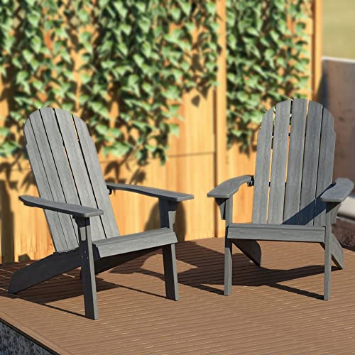 PolyTEAK Adirondack Chair, Premium Weather Resistant Poly Lumber, Outdoor Patio Furniture, Up to 300 lbs, Plastic Adirondack Chairs for Porch, Deck, & Pool Side, Traditional Element Collection, Grey