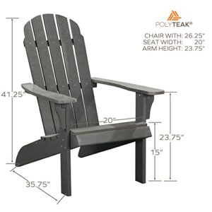 PolyTEAK Adirondack Chair, Premium Weather Resistant Poly Lumber, Outdoor Patio Furniture, Up to 300 lbs, Plastic Adirondack Chairs for Porch, Deck, & Pool Side, Traditional Element Collection, Grey