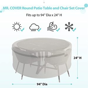 MR. COVER 94" Dia Round Patio Table Cover, Outdoor Table and Chair Set Cover, 94Dia x 24H Inches, Waterproof & UV-Protection, Beige