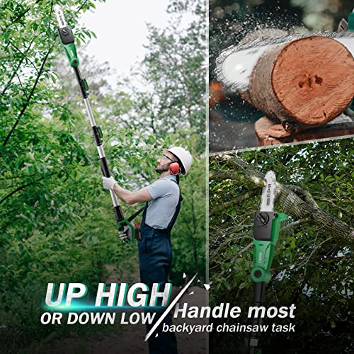 Pole Saws for Tree Trimming, KIMO 13-Foot Max. Reach Telescoping Cordless Electric Pole Saw, 20V Battery Powered Pole Chainsaw w/ 8-Inch Cutting Bar, 18ft/s Speed, Automatic Chain Lubrication System