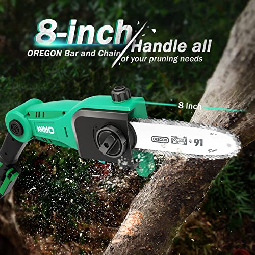 Pole Saws for Tree Trimming, KIMO 13-Foot Max. Reach Telescoping Cordless Electric Pole Saw, 20V Battery Powered Pole Chainsaw w/ 8-Inch Cutting Bar, 18ft/s Speed, Automatic Chain Lubrication System