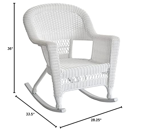 Jeco Rocker Wicker Chair with Blue Cushion, Set of 2, White