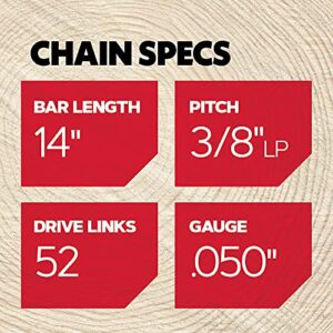 Oregon S52 AdvanceCut Chainsaw Chain for 14-Inch Bar – 52 Drive Links, Replacement Low-Kickback Chainsaw Blade, .050 Inch Gauge, 3/8 Inch Pitch, fits Poulan, Ryobi and more (S52X3)