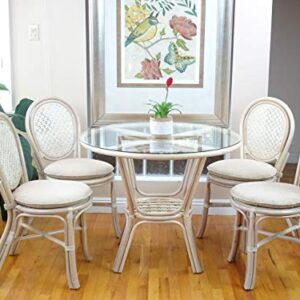 Set of 4 Denver Dining Handmade Wicker Side Chairs with Cream Cushions Natural Rattan, White Wash