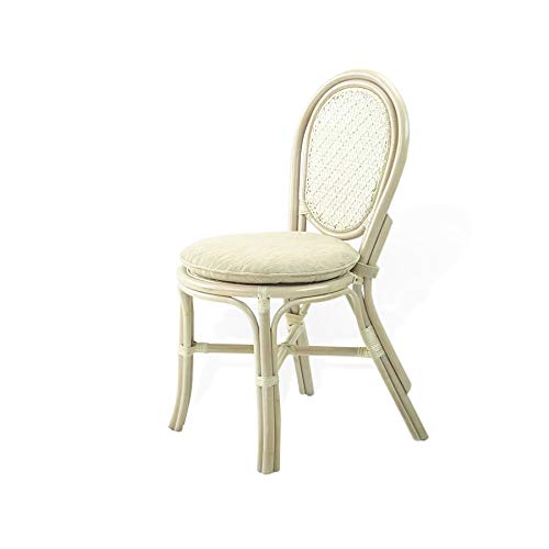 Set of 4 Denver Dining Handmade Wicker Side Chairs with Cream Cushions Natural Rattan, White Wash