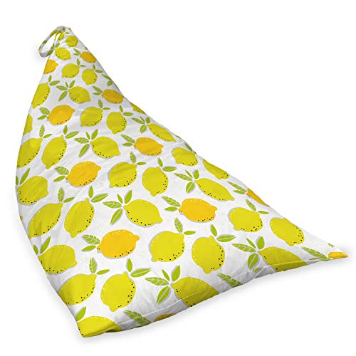 Lunarable Lemon Lounger Chair Bag, Citrus Pattern Dotted Fruit Doodles and Leaves on Plain Background, High Capacity Storage with Handle Container, Lounger Size, Yellow Green and Pale Orange