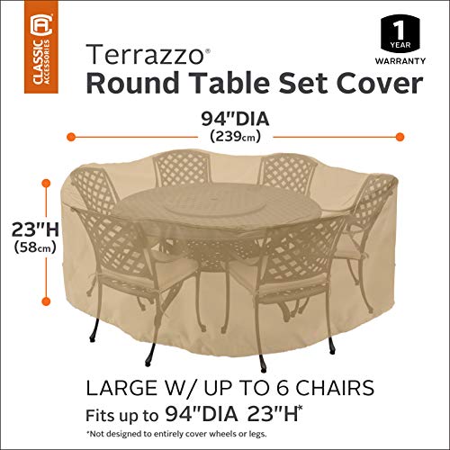 Classic Accessories Terrazzo Water-Resistant 94 Inch Round Patio Table & Chair Set Cover, Outdoor Table Cover