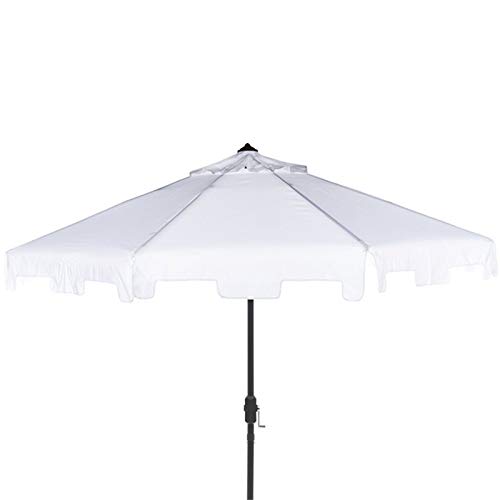 Safavieh PAT8000K Outdoor Collection Zimmerman White Uv Resistant 9 Ft Crank Market Push Button Tilt Flap Umbrella