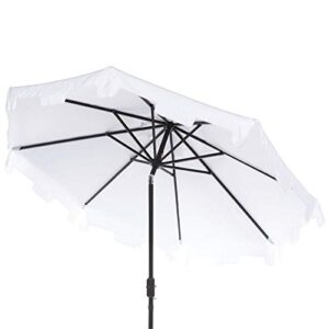 Safavieh PAT8000K Outdoor Collection Zimmerman White Uv Resistant 9 Ft Crank Market Push Button Tilt Flap Umbrella