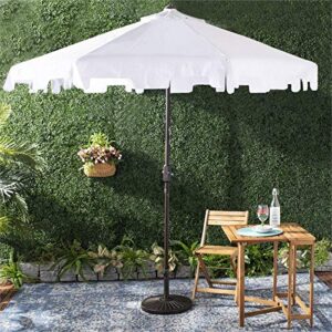 Safavieh PAT8000K Outdoor Collection Zimmerman White Uv Resistant 9 Ft Crank Market Push Button Tilt Flap Umbrella