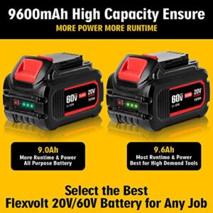 Jialitt DCB606 DCB609 9.6Ah Replacement for Dewalt 20V/60V MAX Battery, Compatible with DewaIt 120V DCB606-2 DCB609 DCB612 DCB205 DCB200 Cordless Power Tools Lithium-Ion Batteries and Chargers