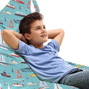lunarable marine lounger chair bag, cartoon design colorful sea themed pattern with sailboats and floats, high capacity storage with handle container, lounger size, pale teal and multicolor