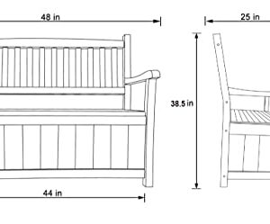 Shine Company 4219BK Ashton Outdoor Wooden Storage Bench | 2 Person Large Storage Porch Patio Bench for Indoor/Outdoor – Black