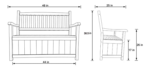 Shine Company 4219BK Ashton Outdoor Wooden Storage Bench | 2 Person Large Storage Porch Patio Bench for Indoor/Outdoor – Black