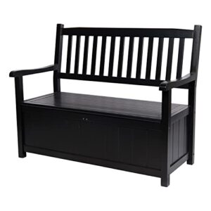 shine company 4219bk ashton outdoor wooden storage bench | 2 person large storage porch patio bench for indoor/outdoor – black