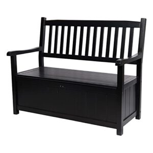 Shine Company 4219BK Ashton Outdoor Wooden Storage Bench | 2 Person Large Storage Porch Patio Bench for Indoor/Outdoor – Black