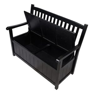 Shine Company 4219BK Ashton Outdoor Wooden Storage Bench | 2 Person Large Storage Porch Patio Bench for Indoor/Outdoor – Black