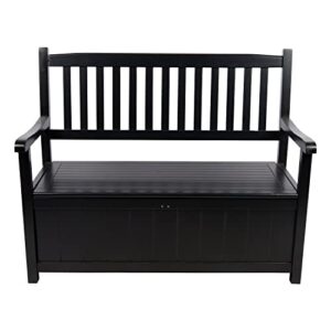 Shine Company 4219BK Ashton Outdoor Wooden Storage Bench | 2 Person Large Storage Porch Patio Bench for Indoor/Outdoor – Black