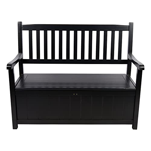 Shine Company 4219BK Ashton Outdoor Wooden Storage Bench | 2 Person Large Storage Porch Patio Bench for Indoor/Outdoor – Black