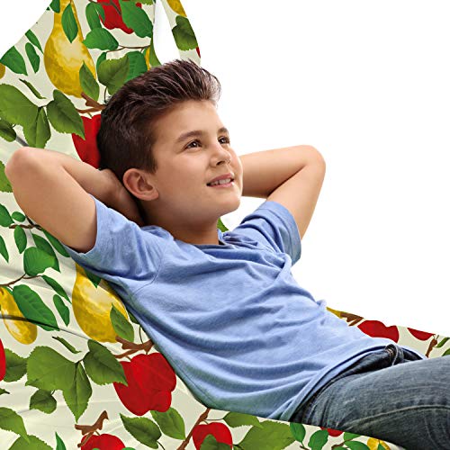 Lunarable Fruit Lounger Chair Bag, Repetitive Pattern of Pear and Apple Branches with Leaves Blooming Organic Foods, High Capacity Storage with Handle Container, Lounger Size, Multicolor